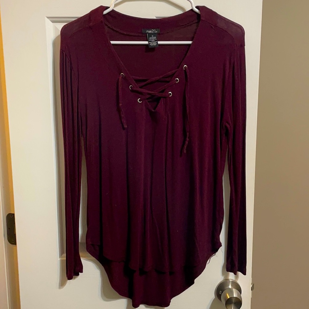Rue 21 maroon cross V-neck